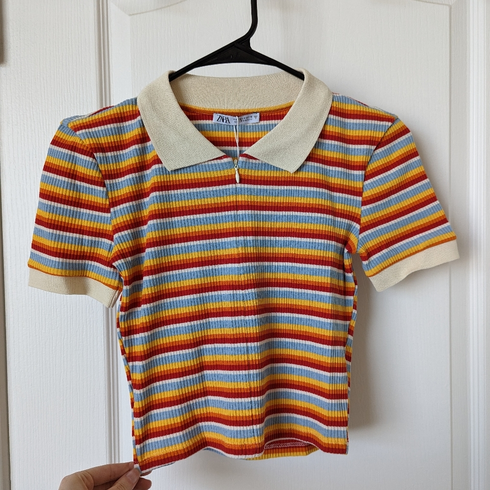 Zara Collared Rib Knit Crop Top